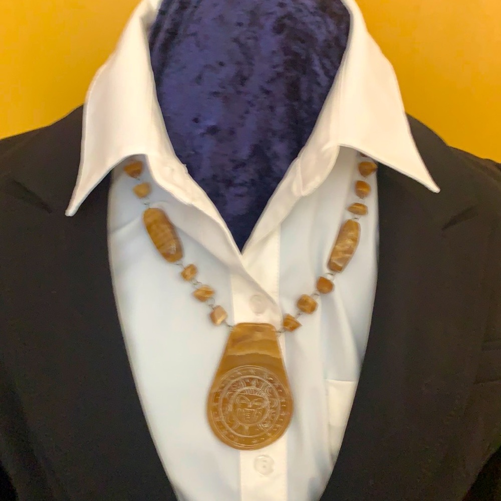 Vintage Stone Carved Mayan Necklace